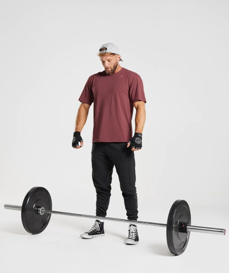 Men's Gymshark Power T-Shirts Burgundy | CA 13N06A